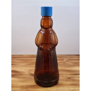 VTG MRS. BUTTERWORTH'S Syrup Amber Glass‎ Bottle 8.5" Blue Plastic Cap 4201 67 S